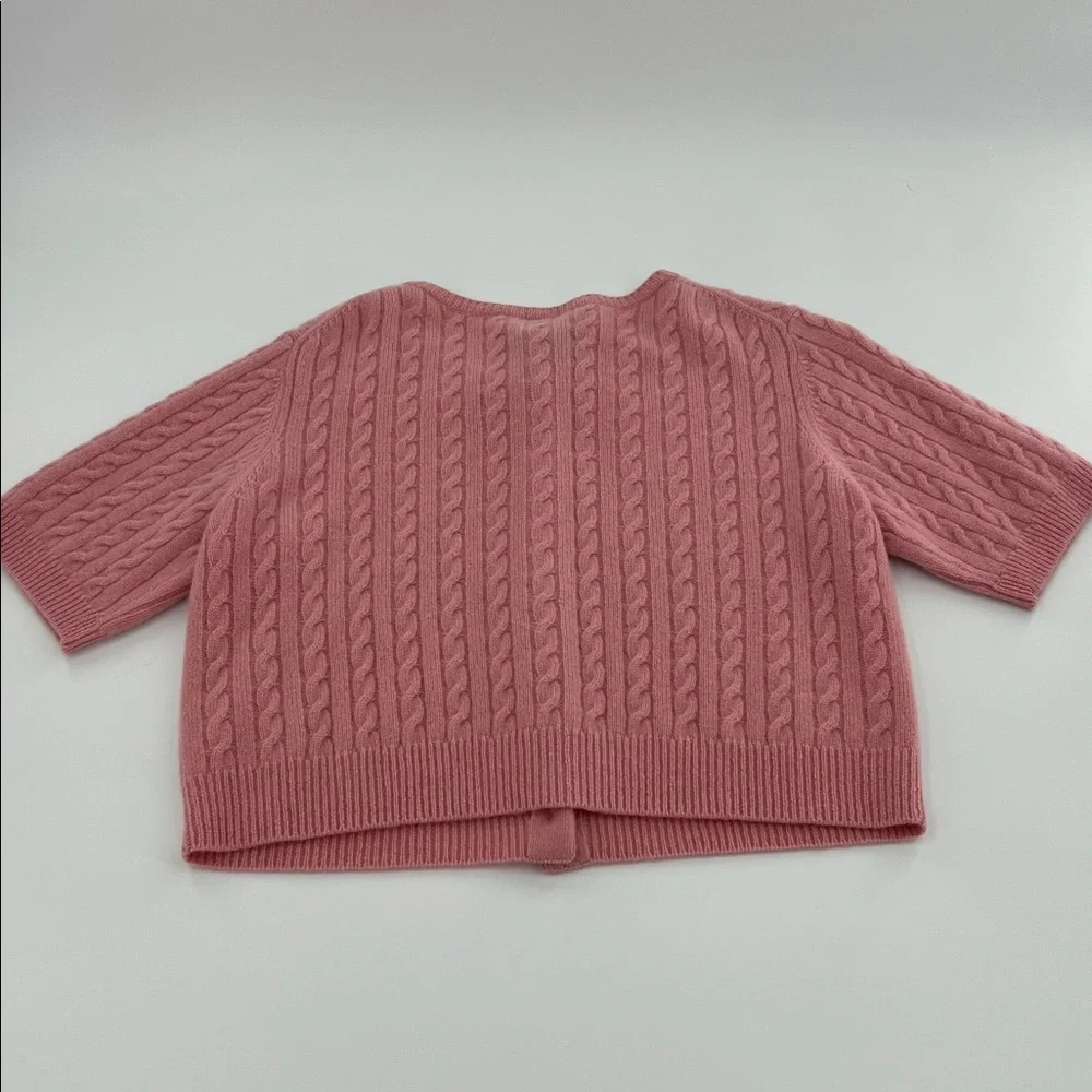 Magaschoni Rose Pink Cable-Knit Short Sleeve Cashmere‎ Cardigan Sm NWT